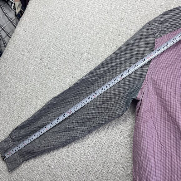 Lacoste Shirt Mens 44 Gingham Color Block Check Pink Button Down Long Sleeve - Picture 10 of 15